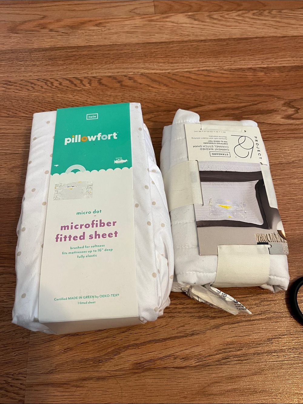 Pillowfort White Microfiber Fitted Sheet with Subtle Gold Dots
